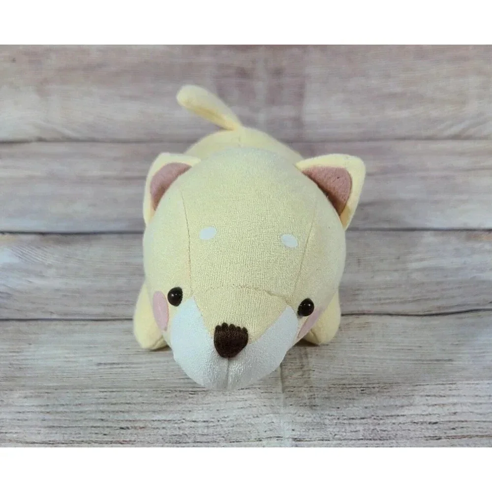 Yell Baby Shiba Inu Plush Dog Stuffed Animal Toy Yellow Beige Red Collar 8